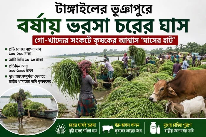 বর্ষায় গো-খাদ্যের ভরসা যমুনার চর, ঘাসের হাটে মিলছে কৃষকের স্বস্তি